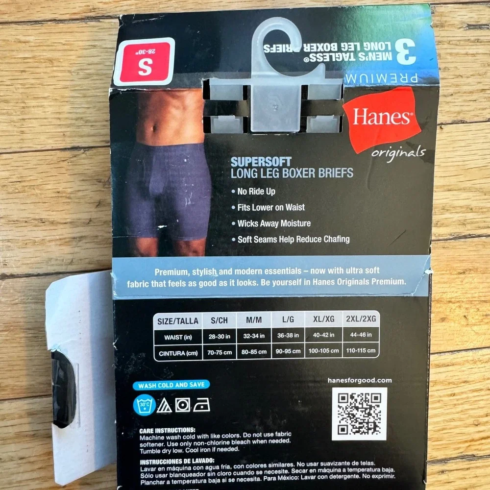 Hanes Originals Premium Supersoft Long Leg‎ Boxer Briefs 2 Pack Mens Small